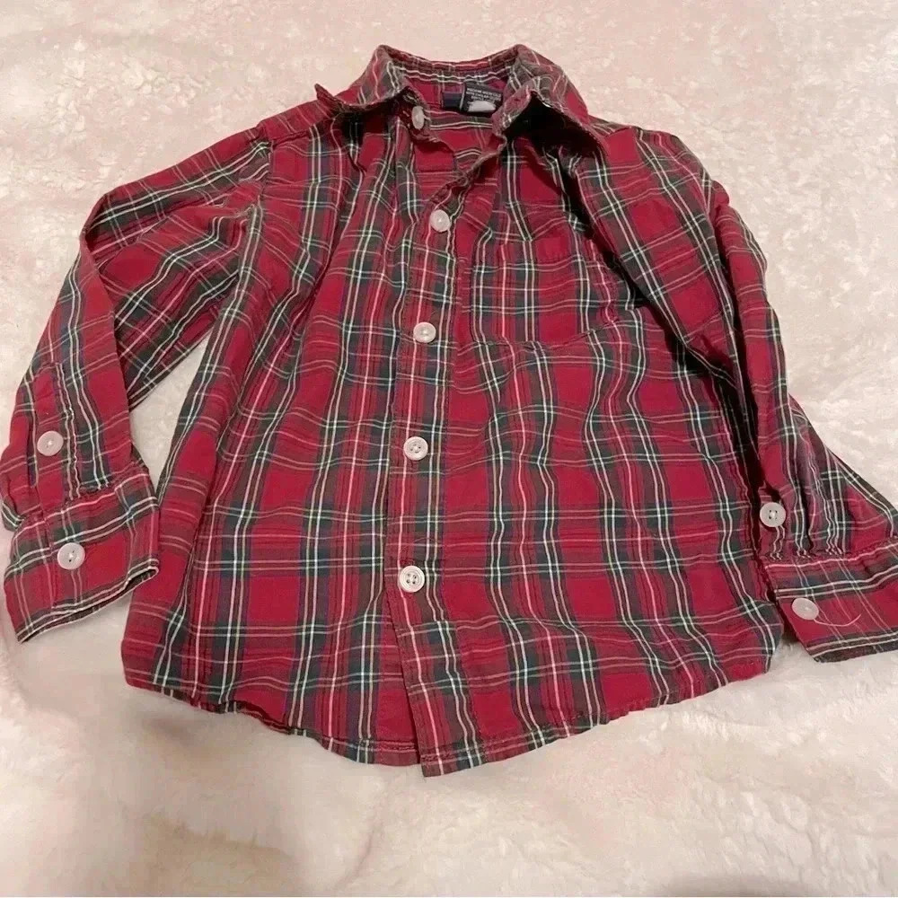 Cherokee 4T red plaid button down long sleeve shirt